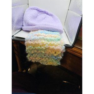 childs Handmade Knit Beanie Hat & Scarf 34"inch  Long